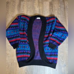 VTG 1980s  By Design Multicolor Geometric Chunky Knit Cardigan Sweater Free Size